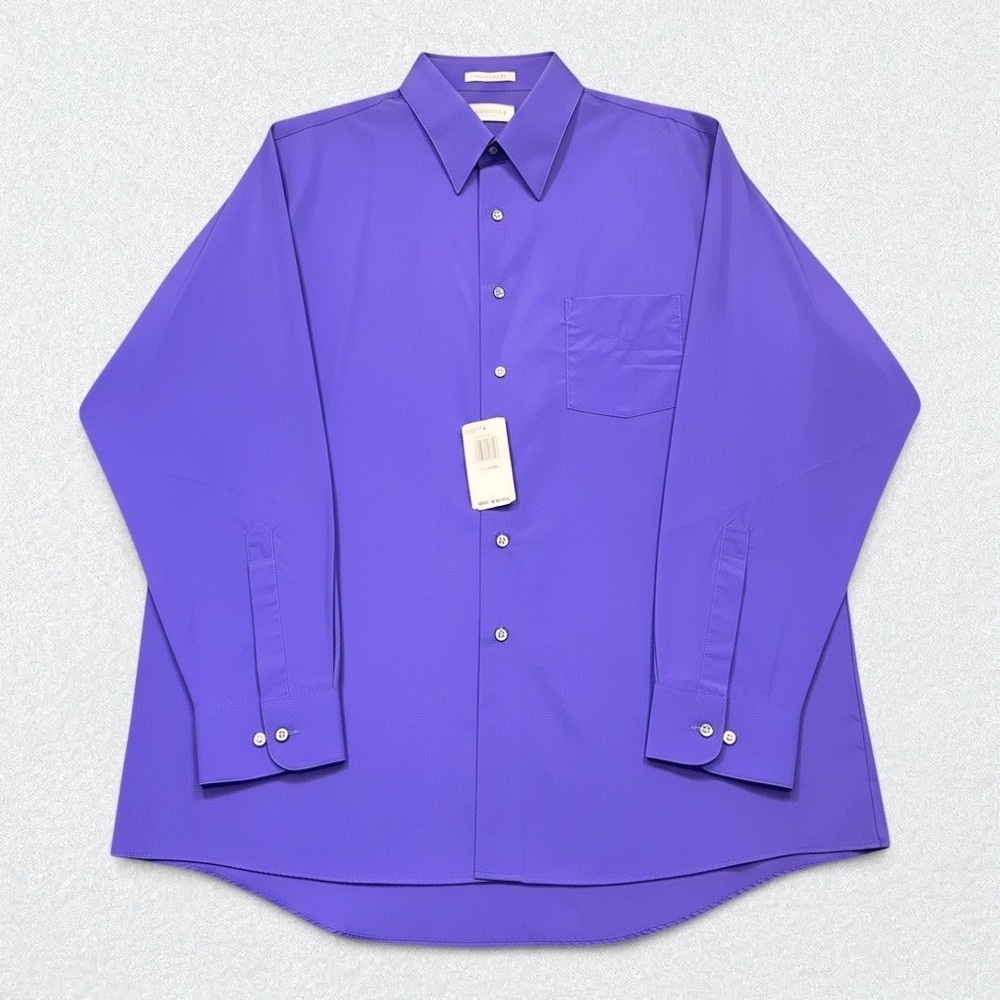 Van Heusen Dress Shirt Mens 17.5 Purple Wrinkle Free Poplin Long Sleeve NWT